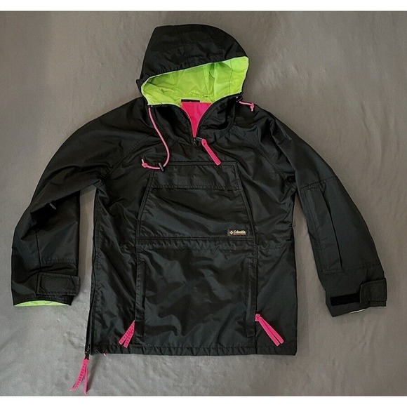 Vintage Columbia Jacket Mens Small Black Pink Green Bugaboo 90s Windbreaker - Picture 2 of 15